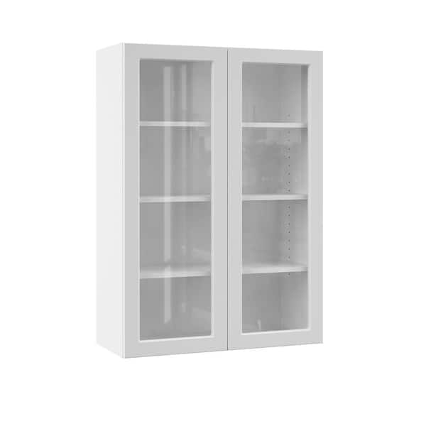 Hampton Bay Designer Series Melvern Assembled 30x42x12 in. Wall Kitchen Cabinet with Glass Doors in White