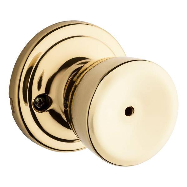 Kwikset Abbey Polished Brass Privacy Bed/Bath Door Knob Featuring Microban Antimicrobial Technology