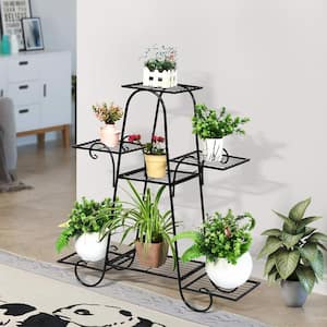 Patio Hollow-Out Design 7-Tier Black Iron Plant Stand