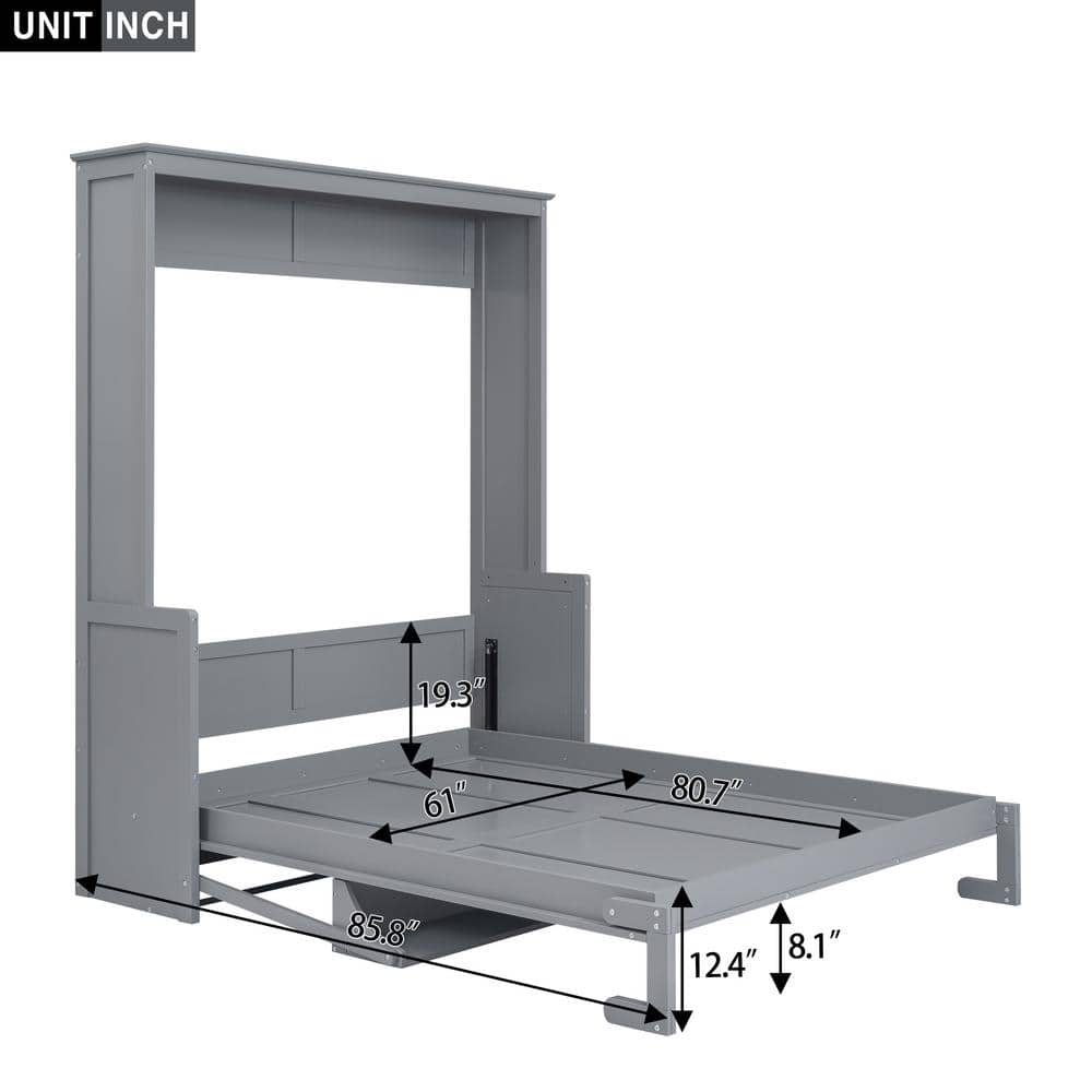 White Wooden Frame Queen Size Murphy Bed with a Storage Shelf - thumbnail 2