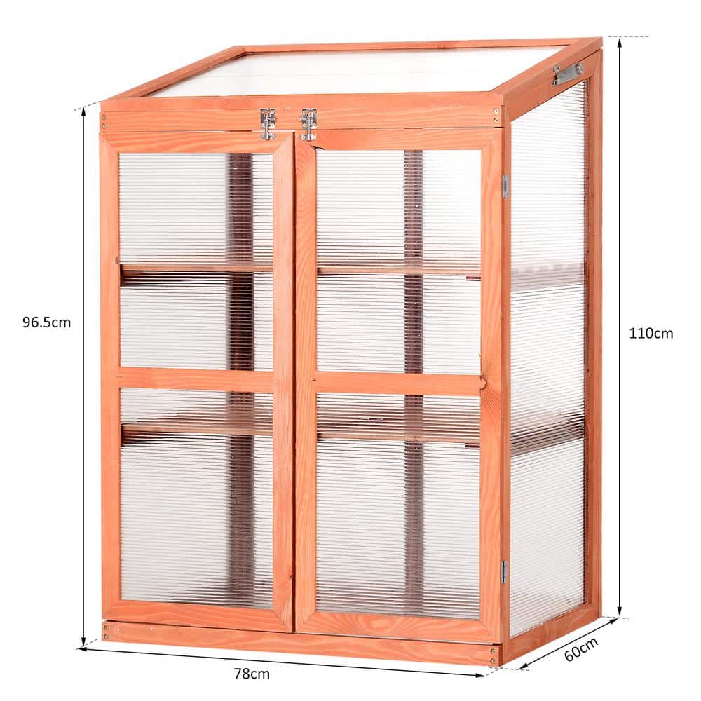 Natural Wood Mini Greenhouse with Adjustable Shelves and Transparent Panels