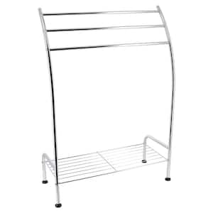 3-Bar Freestanding Towel Rack Curved with 1 Shelf in Chrome