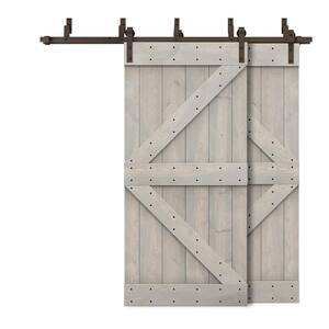 56 in. x 84 in. K Bypass Silver Gray Stained DIY Solid Wood Interior Double Sliding Barn Door with Hardware Kit