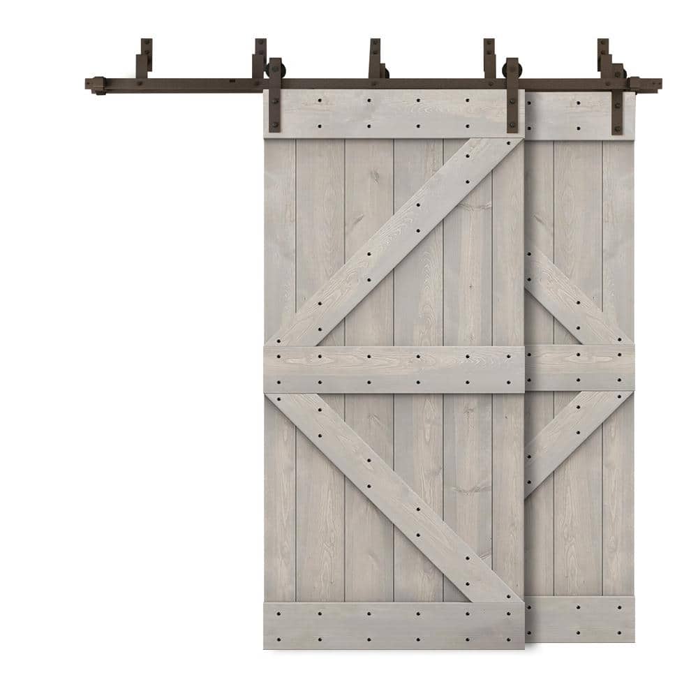 60 in. x 84 in. K-Bypass Silver Gray Stained DIY Solid Wood Interior Double Sliding Barn Door with Hardware Kit price history on PriceWatchPro