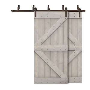 80 in. x 84 in. K Bypass Silver Gray Stained DIY Solid Wood Interior Double Sliding Barn Door with Hardware Kit