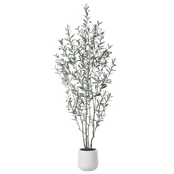 DR.Planzen 7 ft. Artificial Plastic Olive Tree with Oval White Planter, Pre Potted Faux Greenry Plant for Home Decor
