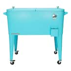 80 qt. Turquoise Classic Outdoor Rolling Patio Cooler with Wheels and Handles