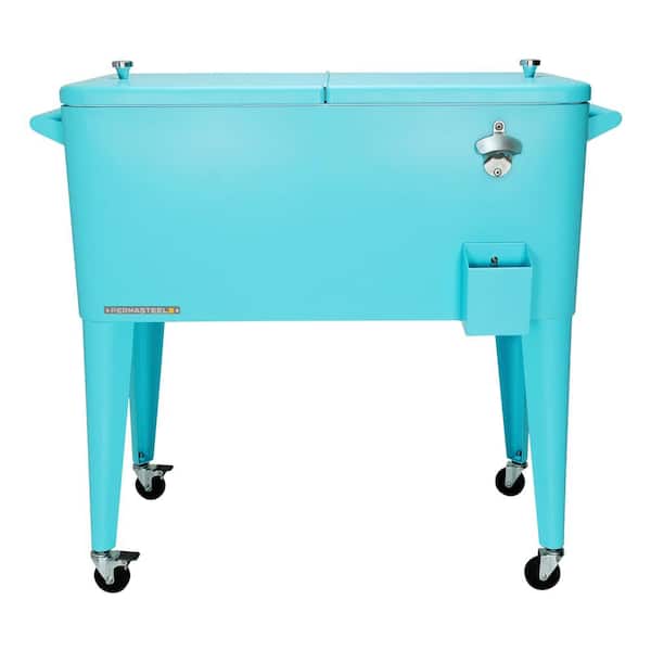 PERMASTEEL 80 qt. Turquoise Classic Outdoor Rolling Patio Cooler with Wheels and Handles