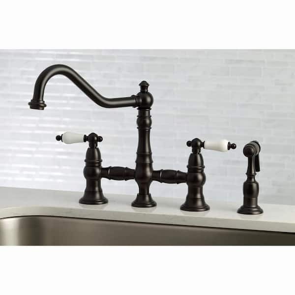Restoration 2-Handle Bridge Kitchen Faucet with Side Sprayer in Oil Rubbed Bronze