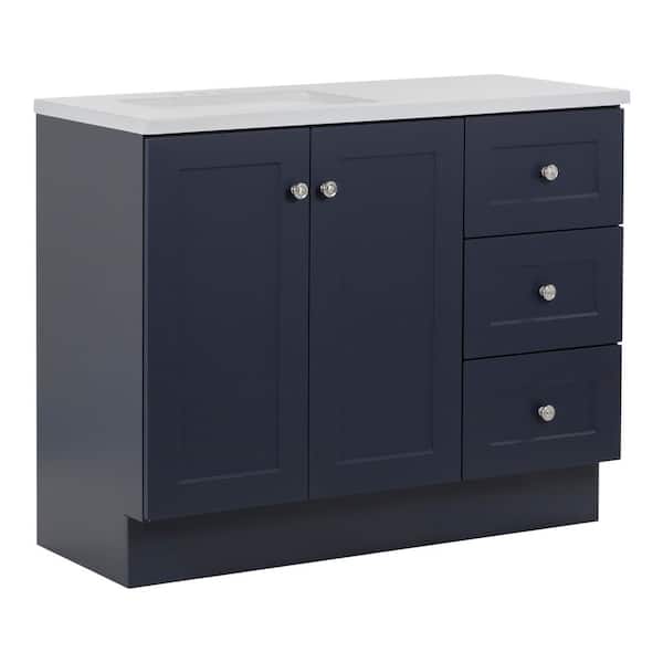 Bannister 43 in. Single Sink Deep Blue Bath Vanity with Granite-Look Colorpoint White Cultured Marble Top (Assembled)