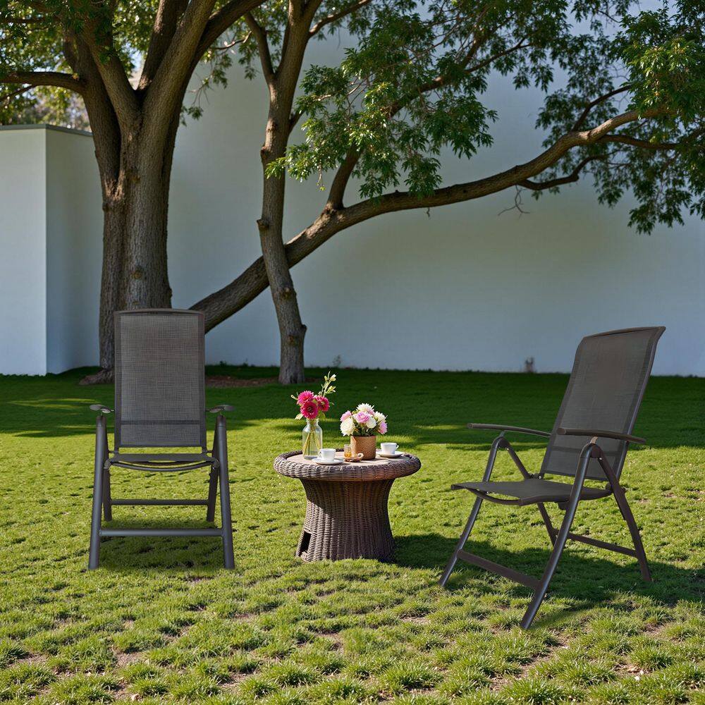 2-Piece Aluminium Outdoor Recliner with Textilene Fabric, Adjustable Folding High Back Patio Chairs, Dark Brown price history on PriceWatchPro