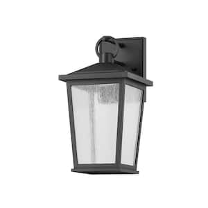 Soren 7.5 in. Textured Black Integrated LED Outdoor Wall Sconce with Clear Glass Shade