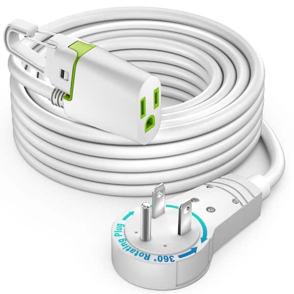 25 ft. 16/3 Light Duty Indoor Extension Cord 360° Rotating Flat Plug 1-Outlet with Handle with Hook, White