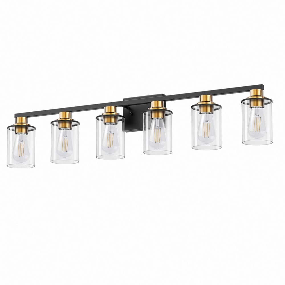 40 in. Industrial 6-Light Black and Gold Farmhouse Vanity Light with Glass Shades for Bathroom price history on PriceWatchPro
