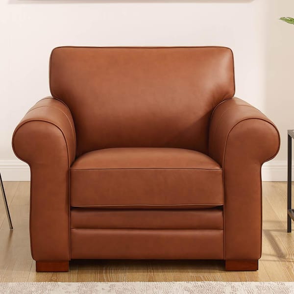 Hydeline Brookfield Cinnamon Brown Top Grain Leather Arm Chair with Removable Cushion