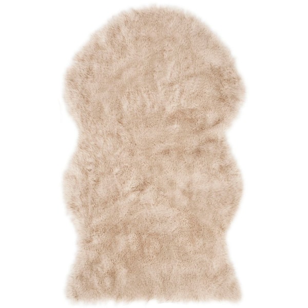 Faux Sheep Skin 3 ft. x 5 ft. Beige/Brown Solid Color Area Rug