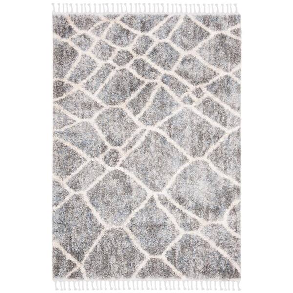 SAFAVIEH Berber Fringe Shag Gray/Cream 9 ft. x 12 ft. Abstract Geometric Area Rug BFG629F9
