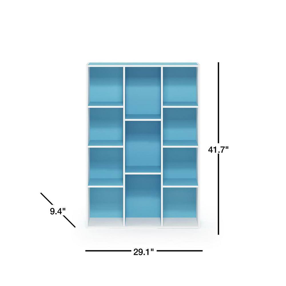 White and Light Blue 11-Cube Wood Bookcase