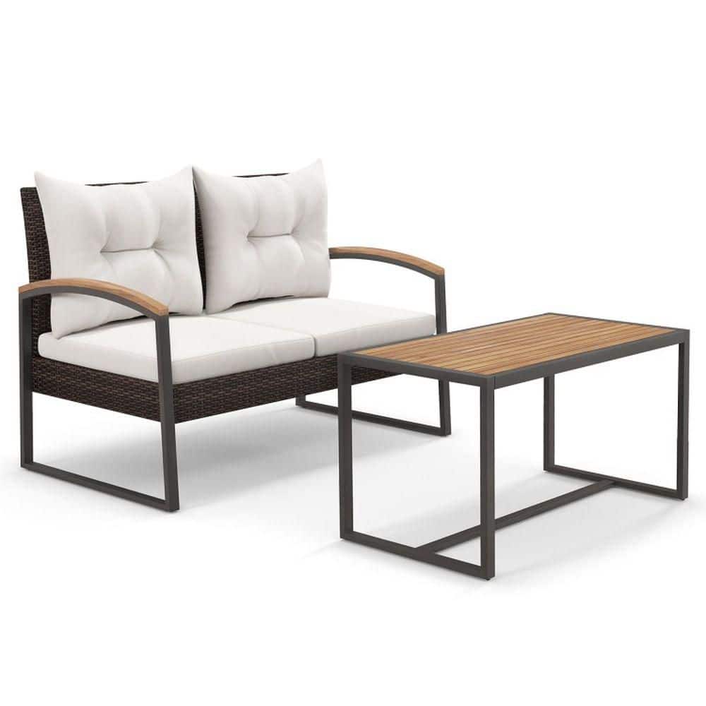 2-Piece Wicker Patio Conversation Set with White Cushions price history on PriceWatchPro