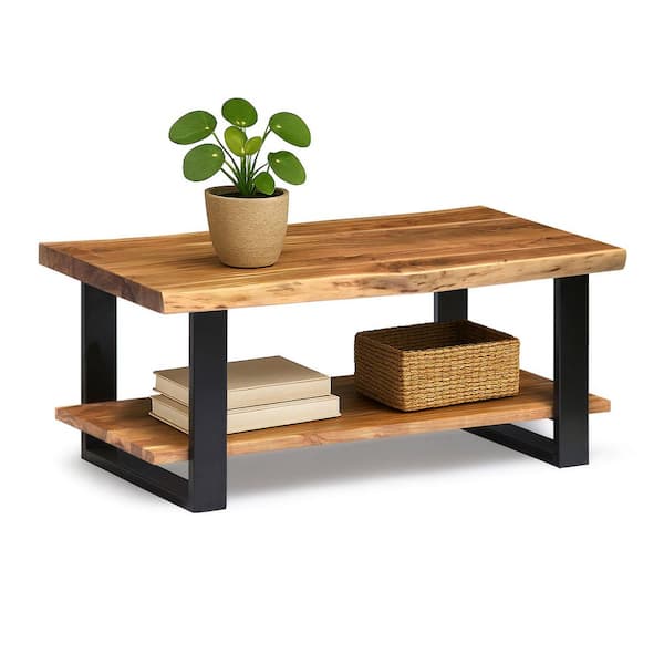 Alphine 42 in. Natural/Black Rectangle Wood Top Coffee Table with Live Edge