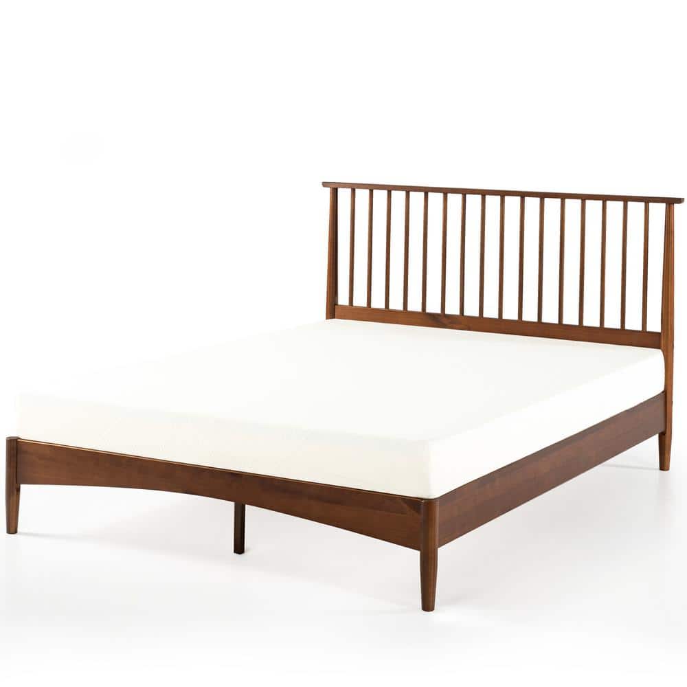 Elegant Mid-Century King Platform Bed with Wood Spindle Headboard