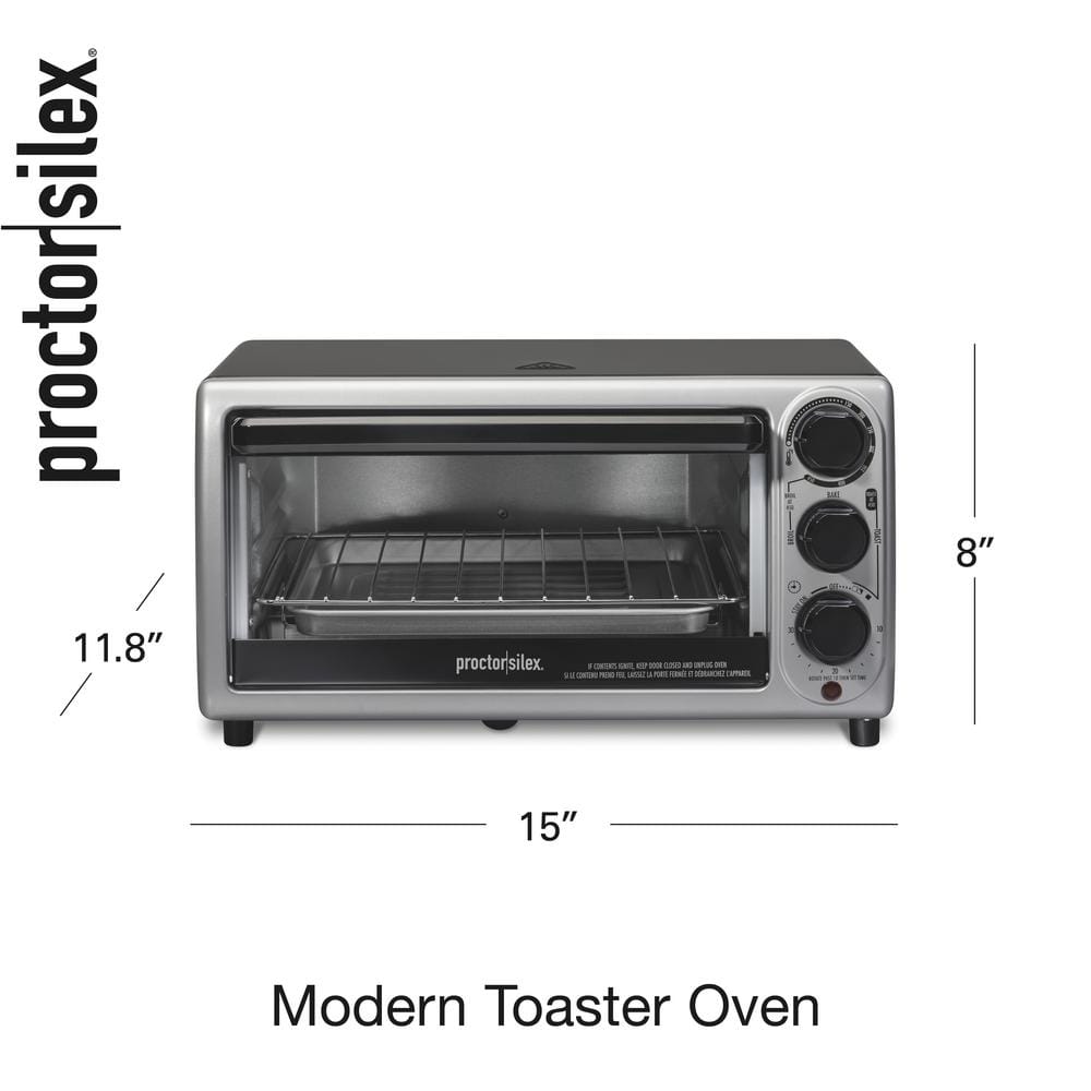 Proctor Silex Black and Silver 4-Slice Toaster Oven with Bake Pan