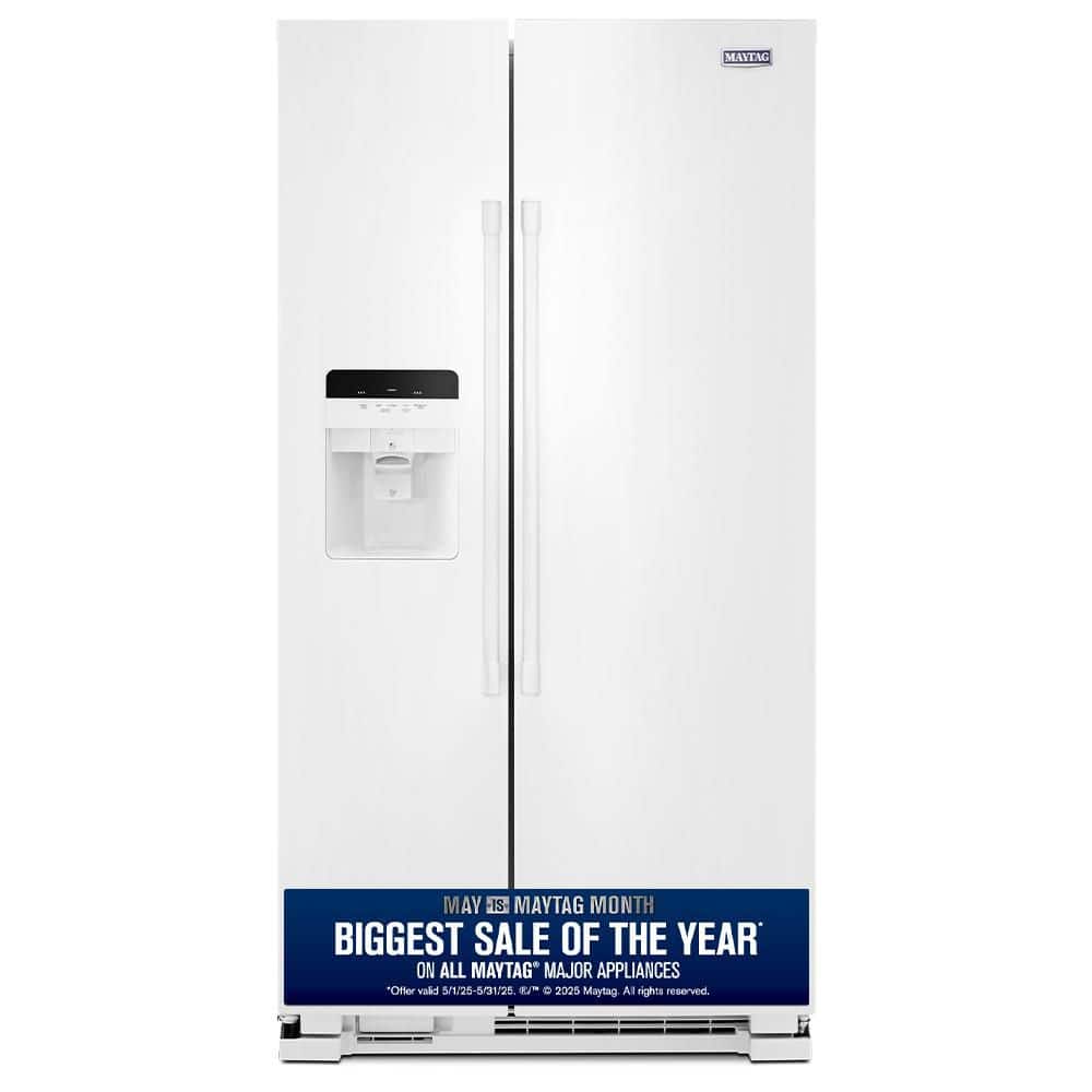 25 cu. ft. Side by Side Refrigerator in White with Exterior Ice and Water Dispenser