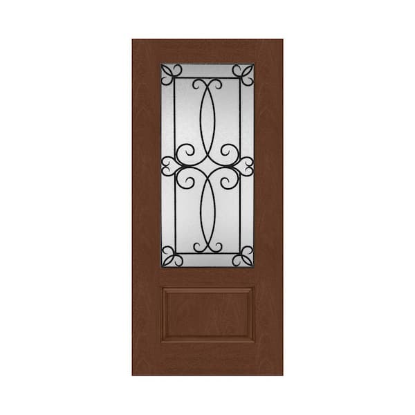 Regency 36 in. x 96 in. Universal Handing 3/4Lite Georgian Decorative Glass Chestnut Mahogany Fiberglass Front Door Slab