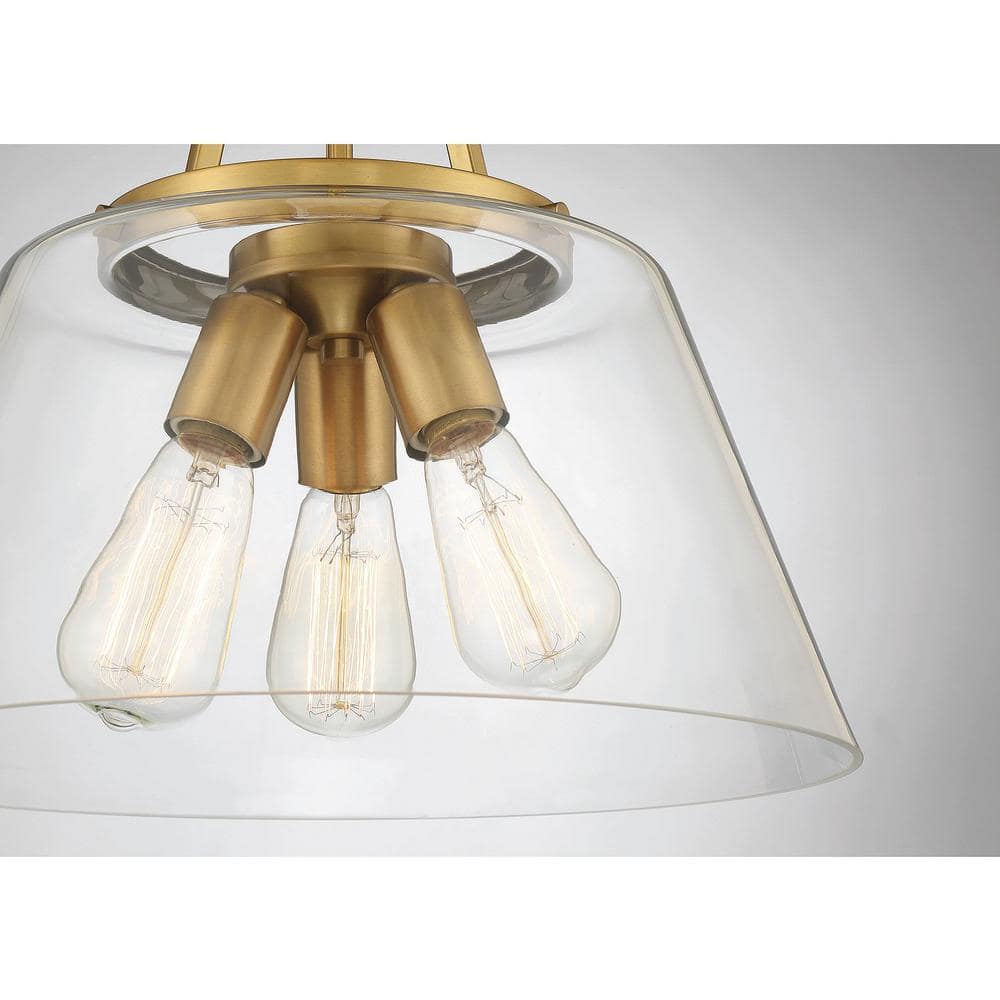 Calhoun Warm Brass 3-Light Clear Glass Pendant