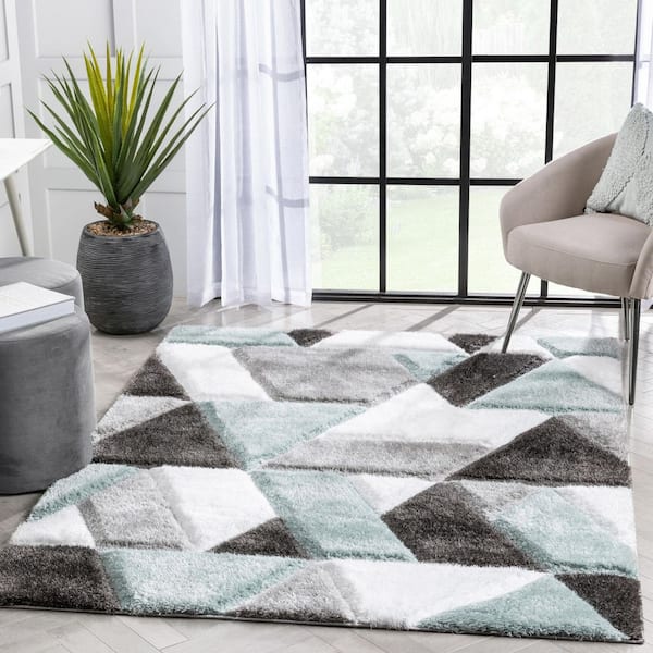 San Francisco Holland Modern Geometric Shag Hand-Carved, Light Blue 2 ft. 3 in. x 7 ft. 3 in. Runner, Area Rug