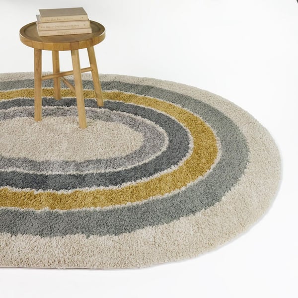 Ignaz Blue/Yellow 6 ft. 7 in. x 9 ft. Oval Striped Border Area Rug
