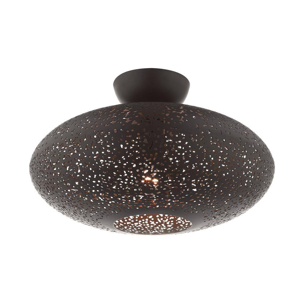 Elegant Bronze and Crystal 1-Light Semi-Flush Mount