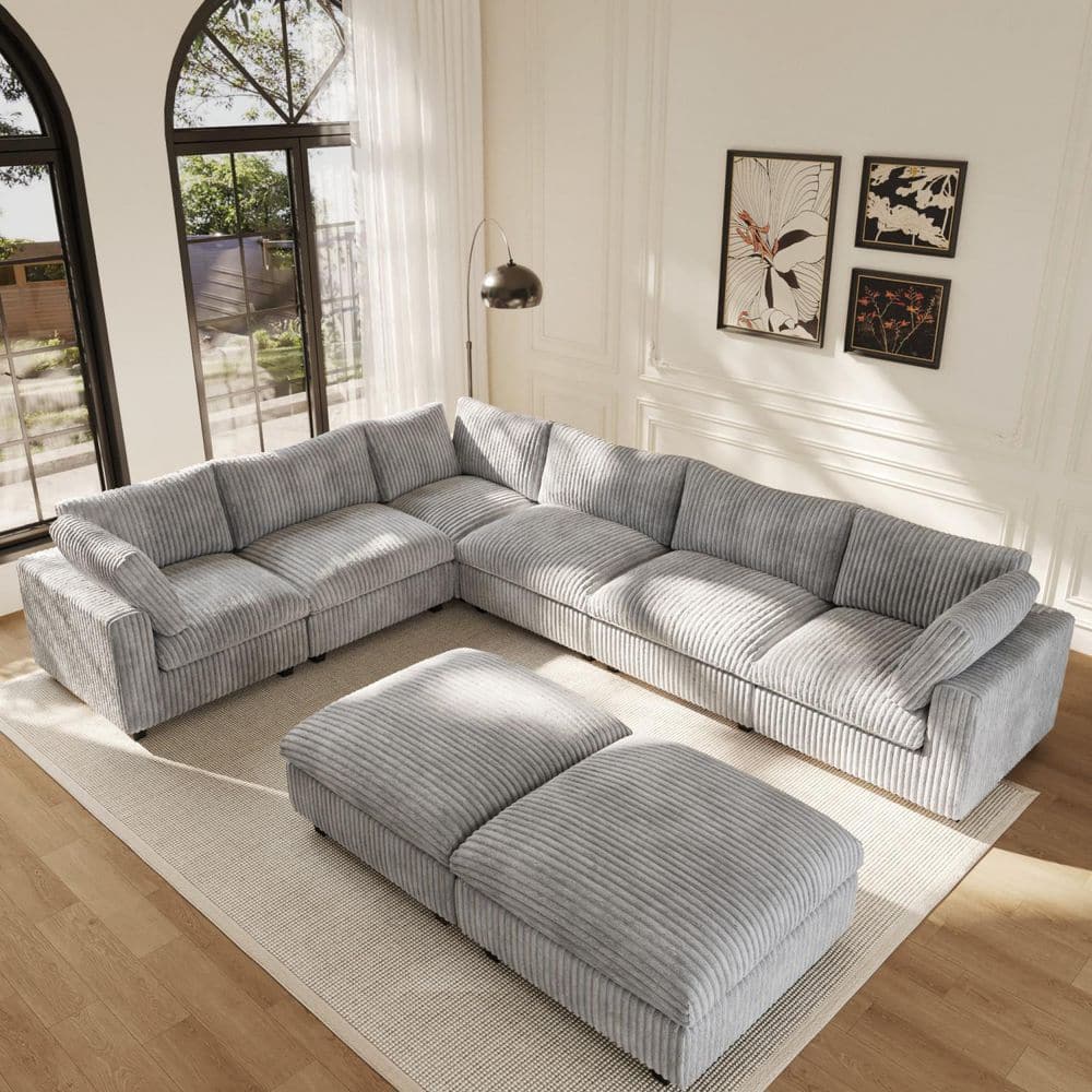 157.4 in. Square Arm Plush Velvet 8-Piece Modular Free Combination Sectional Sofa with Ottoman, Removable Cover in Gray price history on PriceWatchPro