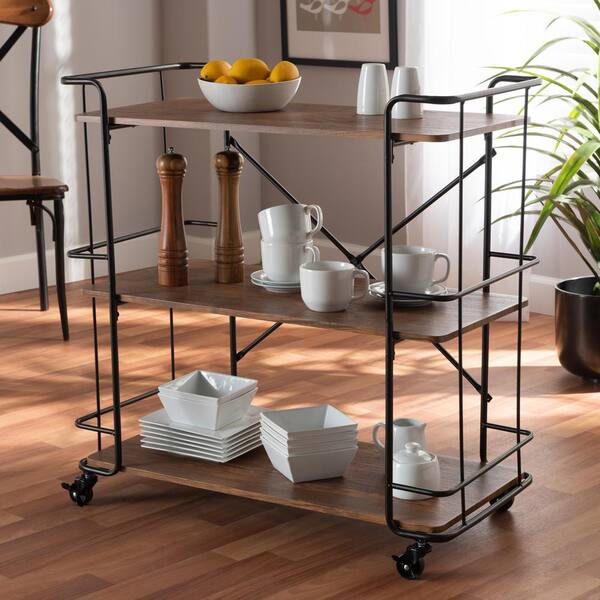 Baxton Studio Neal Walnut And Black Kitchen Serving Cart 163 10302 Hd The Home Depot