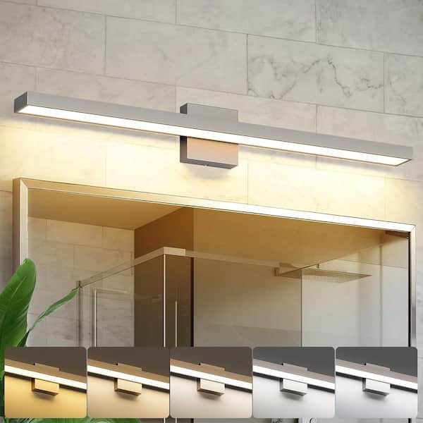 32.28 in. 1-Light Nickel LED Bathroom Vanity-Light Bar with 5-CCT Adjustable Switch