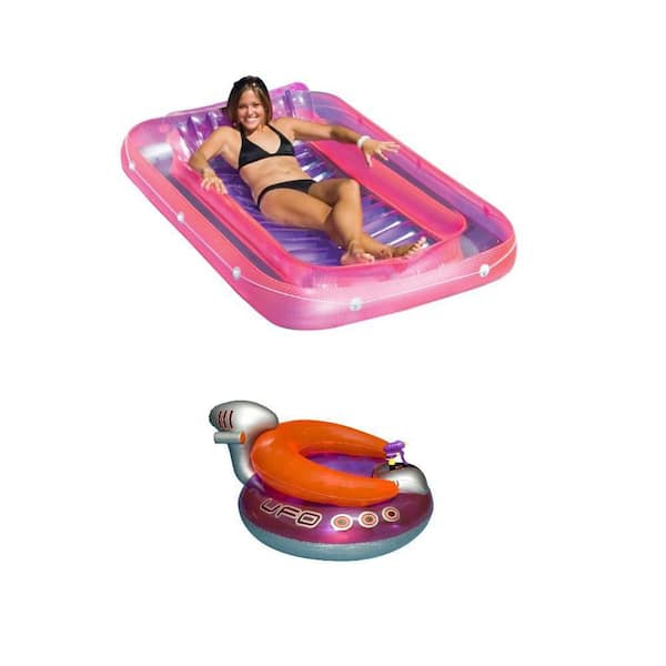 Swimline Suntan Lounge Pool Raft and UFO Chair Swimming Pool Float with Squirt Gun