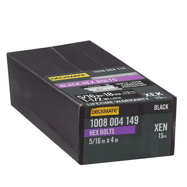 DECKMATE 5/16 in. -18 x 4 in. Black Hex Bolt (15-Pack)