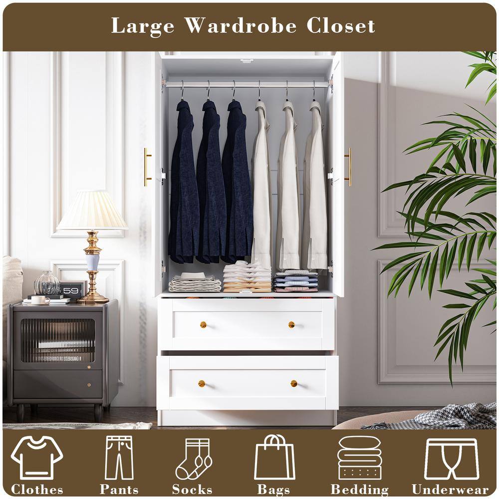 White Shaker Style Two-Door Armoire with Gold Handles