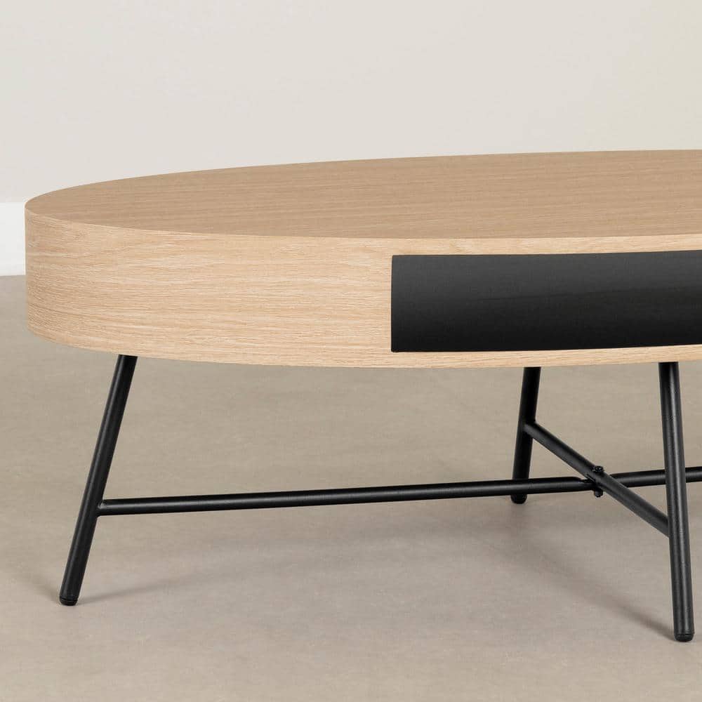 Pale Oak Oval Coffee Table with Metal Legs