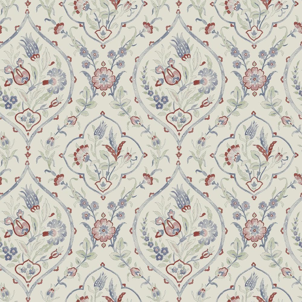 Crimson Red and Off-White Floral Damask Removable Wallpaper Roll