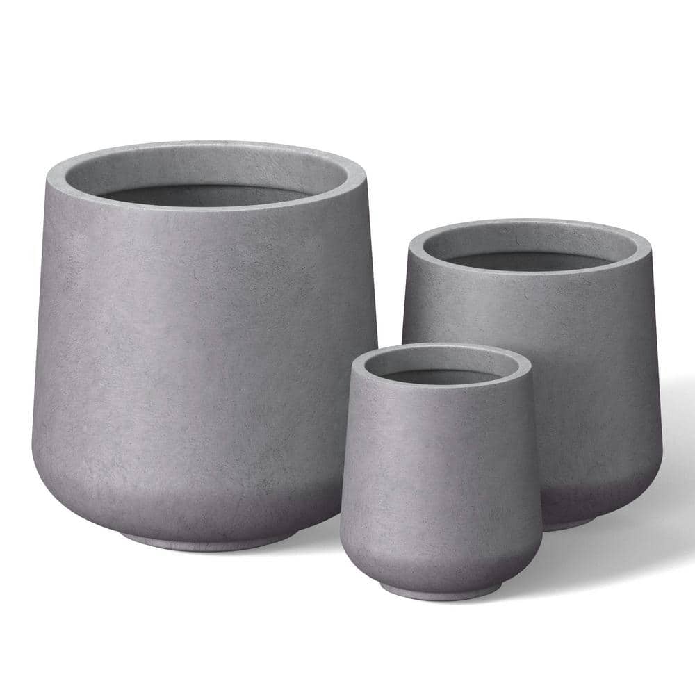 8.5 in. 12 in. 15.5 in. Light Stone Gray Concrete Round Planter / Pot with Drainage Holes (Set of 3) price history on PriceWatchPro