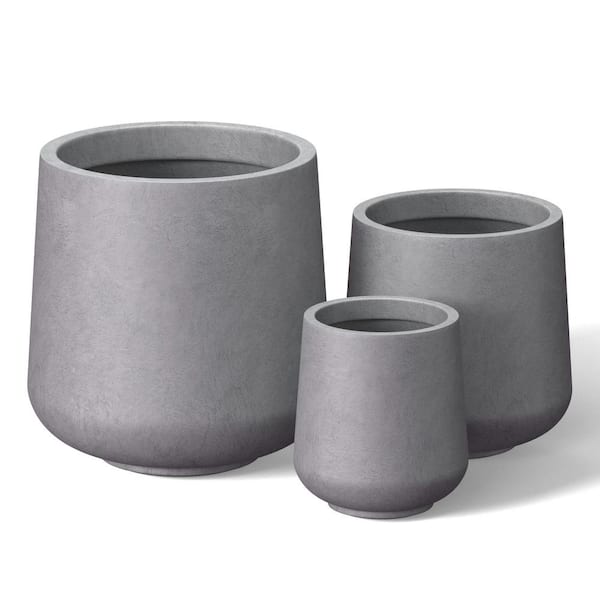 Morrava 8.5 in. 12 in. 15.5 in. Light Stone Gray Concrete Round Planter / Pot with Drainage Holes (Set of 3)