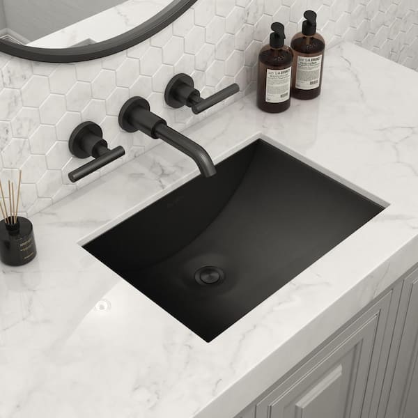 Ariaso 18 in. Undermount Rectangular 16-Gauge Brushed Stainless Steel Bathroom Sink in Gunmetal Black