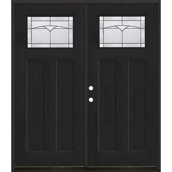 Regency 72 in. x 80 in. 1/4 TopL Horizon Glass RHIS Onyx Fir Fiberglass Double Prehung Front Door with 4-9/16 Jamb