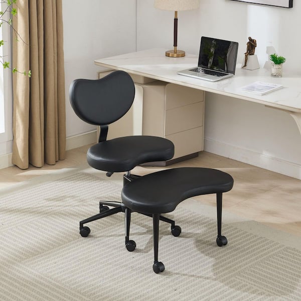 27.9 x 36.2 in. KSIDFD PU Leather Seat with Memory Foam Ergonomic Swivel Office Chair in Midnight Black with Arms Fabric