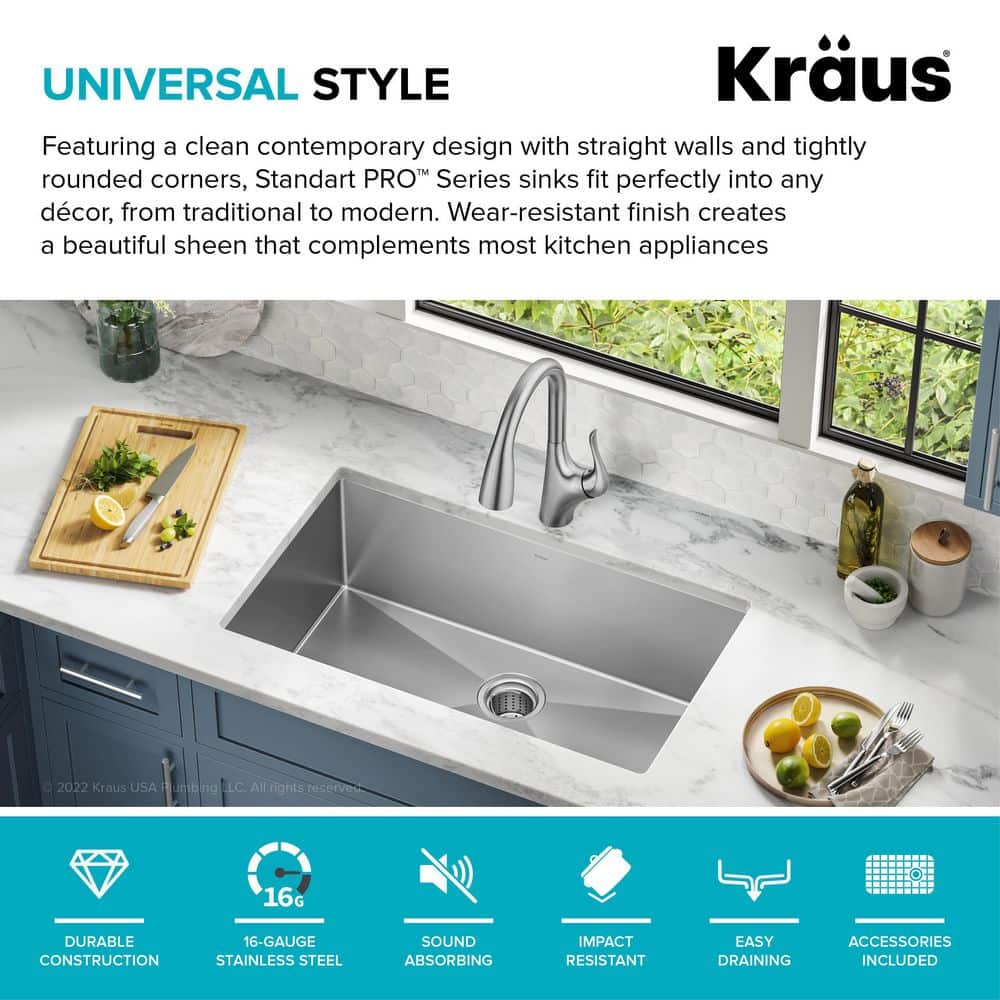 32-Inch Satin Stainless Steel Undermount Kitchen Sink with Accessories