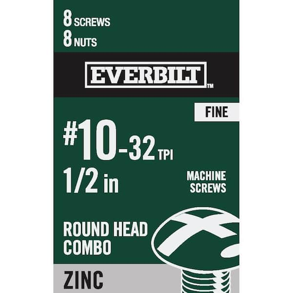 Everbilt #10-32 x 1/2 in. Combo Round Head Zinc Plated Machine Screw (8-Pack)