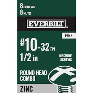 #10-32 x 1/2 in. Zinc Plated Combo Round Head Machine Screw (8-Pack)