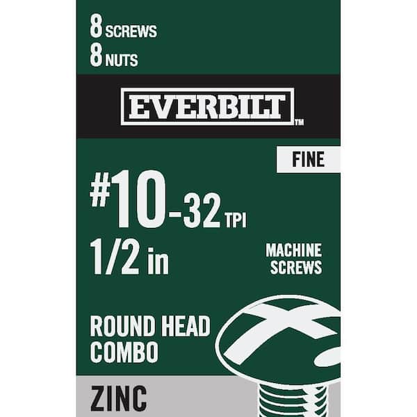 Everbilt #10-32 x 1/2 in. Zinc Plated Combo Round Head Machine Screw (8-Pack)