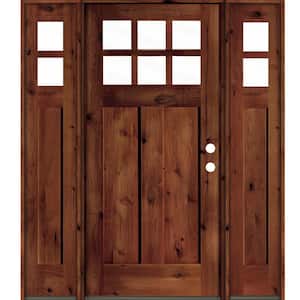60 in. x 80 in. Knotty Alder Left-Hand/Inswing 6-Lite Clear Glass Red Chestnut Stain Wood Prehung Front Door with DSL